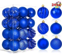 24 gabali Blue Christmas Baubles Set 6cm Shatterproof Ziemassvētku eglīšu rotājumi Hanging Christmas Ornaments Dekorēšana Ziemassvētku eglīte Vainags Girland Holiday