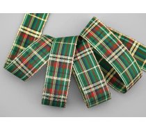 finemark 25 m x 25 mm Dekoratīvā lenta William Check Zaļa zelta lenta Tartan lentes Ziemassvētku lurekss Ziemassvētku lenta Zelta mala Ziemas spīdīga lenta Dāvanu lenta Ziemassvētku lenta Christmas Check
