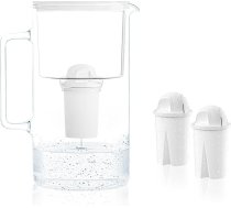 Wessper Ūdens filtra krūze stikla 3 l kristālīns, ūdens krūzes un 2 filtru komplekts Aqua Classic, ūdens karafe dzeramajam ūdenim, kas saderīga ar Brita Classic, Dafi - balts