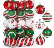 SHareconn Ziemassvētku bumbiņu komplekts 5 veidos, 30 Ziemassvētku eglīšu bumbiņas, 6 cm nedūstošas Ziemassvētku rotājumu bumbiņas Ziemassvētku eglīšu rotājumiem, lieliski rotājumi Ziemassvētku ballītēm, elegantas sarkanas krāsas