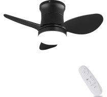 AUTODAY griestu ventilators, mazs, kluss, līdzstrāvas griestu ventilators ar apgaismojumu, 6 ātrumi, atgriezenisks, 3 lāpstiņas, mini LED griestu ventilators ar tālvadības pulti, atmiņas funkcija, taimeris (melns)