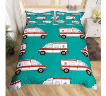 Ambulance gultas veļas komplekts Bērnu automašīnu gultasveļas komplekts 135 x 200 cm Zēni Meitenes Dekors Karikatūra Auto sega segu komplekts Mikrošķiedras avārijas transportlīdzekļi Zaļa guļamistabas gultasveļa