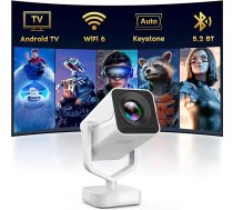 Mini projektors ar iebūvētu Android operētājsistēmu, auto trapeces korekcija, portatīvais mājas kinozāles projektors, Full HD 1080P atbalsts, Bluetooth WiFi6, portatīvais viedais video projektors tālrunim/televizoram/ārpus telpām