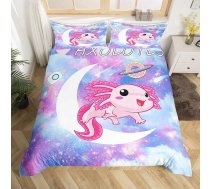 Loussiesd Kawaii Axolotl gultas komplekts Cartoon Axolotl Pink Purple Galaxy gultas veļas komplekts 135 x 200 cm 3D Animals sega Cover Set bērniem Zēni Meitenes Mikrošķiedras Salamandra telpu apdare