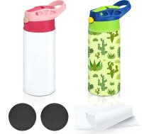Sublimācijas Sippy kauss 12oz nerūsējošā tērauda mazbērnu ūdens pudele ar dubultu sienu vakuumizolācijas Sippy kauss ar rokturi, kas aizsargā pret noplūdi un saraucas ar pienu, rozā + zils