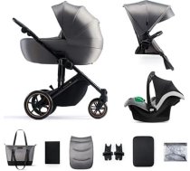 Kinderkraft Prime 2 bērnu ratiņi + bērnu sēdeklītis + aizsargpārklājs automašīnai Mink Pro - Shadow Grey