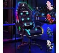 Alfordson Spēļu krēsls ar 8 punktu masāžu, 12 krāsu RGB LED gaisma, ergonomisks biroja krēsls ar kāju balstiem, galvas balsta jostas spilvenu bērniem un pieaugušajiem, melns