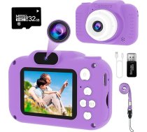 Globalcrown Bērnu kamera, Mini uzlādējama bērnu digitālā kamera, videokamera dāvanas zēniem, meitenēm, 3 ~ 9 gadi, 12MP HD video ar diviem objektīviem, selfiju kamera (iekļauta 32GB karte)