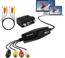 Video ierakstīšanas karte, USB 2.0 video uztveršanas karte, RCA uz USB video pārveidotājs, konvertē VHS VCR Hi8 Mini DV uz digitālo PC TV lentes atskaņotāju videokameru, saderīga ar Mac OS X vai Windows