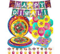 91 gab. laimīgas Diwali galda rotājumu komplekts 24 viesiem Gaismas svētki Indijas tradicionālo svētku trauku komplekts Diwali Deepavali kāzām Mehndi (dzeltens)