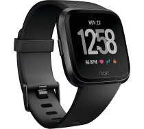 Fitbit Versa veselības un fitnesa viedpulkstenis ar sirds ritma monitoru, 4+ dienu akumulatora darbības laiks un ūdensizturība līdz 50 m dziļumam, melns