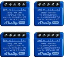 Shelly 1 Mini Gen 3 | Pack of 4 | WiFi & Bluetooth Smart Switch Relay 1 Channel 8A | Mājas automatizācija | Saderīgs ar Alexa un Google Home | iOS Android App | Nav nepieciešams Hub | Dry Contacts