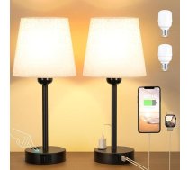 Kakanuo Nakts lampa Touch Dimmable Set of 2, galda lampa ar uzlādes funkciju, USB A+C savienojumi, ligzdas, 2 LED spuldzes, lina abažūrs, neliela lampa guļamistabai, viesistabai, bērnu istabai, birojam