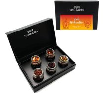 Hallingers Merry Christmas Orange - Ziemassvētku 5 veidu tējas dāvanu komplekts ar kastīti Vegan, dāvana Ziemassvētkiem skrūvējamās burciņās (komplekts) - Adventes kalendāra jaunumi un Adventes kalendārs | Ģe