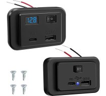 Hoembpn Dual USB Socket C 12V Camper Auto lādētājs ar LED voltmetru un slēdzi, 40W PD C tipa un QC3.0 USB 12V/24V ātrās uzlādes ligzdas panelis autobusam, kravas automašīnai, jūras SUV