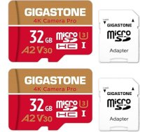 Gigastone 32GB atmiņas karte 2 Pack 4K Camera Pro saderīga ar GoPro Drone Switch Speed 95MB/s 4K UHD video A2 U3 V30 MicroSDHC karte ar SD adapteri