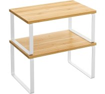SONGMICS Spice Rack, 2 virtuves organizatoru komplekts, virtuves plaukts, skapja organizators, virtuve, izvelkams, neliels plaukts, stackable, metāla un koka materiāls, mākoņaini balta/ dabiski bēša KCS02NW