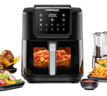 ROMMELSBACHER FRH 1700 karstā gaisa fritēze, XXL cepšanas kamera 8 litri (aptuveni 21 x 30 cm) 1000 g čipsu, ļoti klusa darbība 45 dB (A), 10 programmas, 60-200 °C, liels skata logs ar iekšpusi