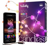 Twinkly Strings USB-C Hearts 100 LED, sirds formas LED pasaku gaismas, RGB LED gaismas, daudzkrāsainas, saderīgas ar Alexa un Google Home, Ziemassvētku rotājums, barošanas avots USB-C, caurspīdīgs kabelis,