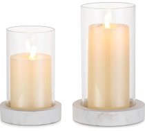 NUPTIO Lantern Stikla sveču turētājs Koka: komplekts no 2 rustikālām baltām laternām Stikla cilindrs ar pamatni Vāze Lielas pillāru sveces Stikls Sveču turētājs Galda dekorēšana Ēdamgalds Ziemassvētku rotājums