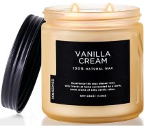 M&SENSE Vaniļas krēma aromātiskās sveces stiklā, lielas, ar 2 daktīm, 330 g, 70 stundu degšanas laiks, dabīgs sojas vasks, aromterapijas aromātiskās sveces, dāvanu sveces un mājas dekorēšanai sievietēm un vīriešiem