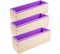Silikona ziepju veidnes Elastīgas taisnstūra ziepju veidnes ziepju ziepju izgatavošanai ziepju ziepju DIY rokām darinātas kastes ziepju veidņu komplekts ar koka kastīti ziepju tortes sveces violeta 3 gab.