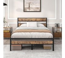 ‎Hojinlinero HOJINLINERO Gultas rāmis Metāla gultas rāmis Gultas rāmis Divguļamā gulta 120 x 200 cm ar redeļu rāmja metāla/koka galvgaldu guļamistabai viesistabai, Vintage Brown + Black
