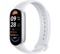 Xiaomi Smart Band 9 aktivitātes aproce, autonomija līdz 21 dienai, AMOLED displejs ar 60 Hz atskaites frekvenci, sirdsdarbības ritma mērītājs, sudraba krāsā