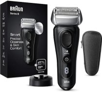 Braun Series 8 vīriešu skuveklis ar 3+1 skūšanās galviņu, elektriskais skuveklis un trimmeris precizitātei, Sonic tehnoloģija un 40° galviņa ar kontūru regulēšanu, mitrs un sauss, 8410s, melns