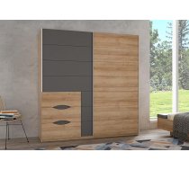 FORTE Inverell 200 drēbju skapis, industriāls guļamistabas bīdāmo durvju skapis, 2 durvis ar 3 atvilktnēm, koka dekors: Riviera Oak/Plain Tungsten Grey, 200 cm plats x 210 cm augsts x 61 cm dziļš