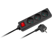 Melns pagarinātājs ar slēdzi un 3 ligzdām - 5m (1,5mm)