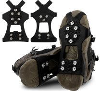 Crampons ledus knaibles apaviem un zābakiem, vilces knaibles ledus sniega rokturi ar 10 nerūsējošā tērauda smailes, ziemas āra neslīdošās krampji pastaigām, makšķerēšanai, kāpšanai un pārgājieniem