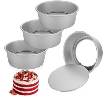 DAJAVE 4 kūku veidņu komplekts, apaļas cepšanas veidnes, 22 cm apaļas, 8 cm augstas, apaļas kūku veidnes, alumīnija apaļo neslīdošu apaļo cepšanas veidņu komplekts un 8 collas, sudraba krāsā