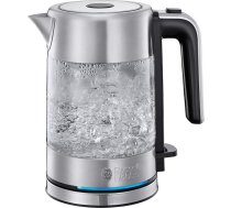 Russell Hobbs Mini stikla tējkanna Compact, 0,8 l, 2200 W, LED apgaismojums, kaļķakmens filtrs, optimizēts uzliešanas sprauslas izkliedētājs, ietaupa vietu, maza ceļojumu tējkanna, kompakts tējas pagatavošanas aparāts 24191-70