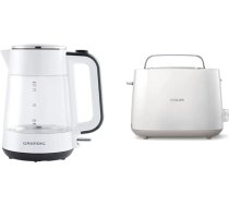 Grundig WK 5860 stikla tējkanna, 2400 W, 1,7 L, 2400, alumīnija, 1 litrs, balta/melna & Philips tosteris - 2 grauzdiņi, 8 līmeņi, maizes piederums, atkausēšanas funkcija, pacelšanas funkcija, balts (HD2581/00)