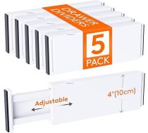 Lifewit 5 plastmasas atvilktņu atdalītāju komplekts iekšējam atvilktņu garumam 27-40 cm un augstumam > 10,5 cm, regulējama organizatora sistēma garderobes/guļamistabas/ģērbtuves/virtuves/biroja atvilktnēm, balta krāsā
