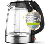 Wasserkocher Doppelwandig Glas 1,7L Ohne Plastik Mit Kalkfilter Heißwasserspender Kleiner BPA-Frei Leise Edelstahl Warmhaltefunktion Kabellos Groß Still LED Heater, Automatische Abschaltung Schwarz