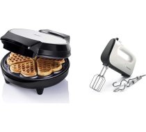 Bestron vafeļu gludeklis klasiskajām sirds vafelēm, vafeļu veidotājs ar cepšanas gaismu un nesadalāmu pārklājumu, 700 W, krāsa: melna & Philips HR3741/00 rokas mikseris (450 W, 5 ātrumi), balts/melns