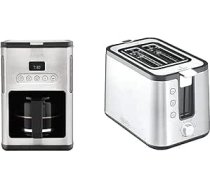 Krups KM442D Premium filtrēšanas kafijas automāts, 10-15 tasītes, 1000 W, programmējams, nerūsējošais tērauds/melns & KH442D Control Line Premium tosteris, 2-spraugu tosteris, bulciņu stiprinājums sudraba/melns