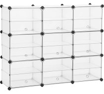 SONGMICS LPC502W Kuba plaukts ar durvīm, apavu statīvs, plastmasas plauktu sistēma ar dalītājiem, ar gumijas āmuru, garderobei, viesistabai, guļamistabai, balts