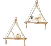 Makrame sienas plaukts, koka plaukts, boho dekoratīvs piekaramais plaukts, kokvilnas virve, ar rokām austs peldošs plaukts, balkons, vannas istaba, dzīvojamā istaba, guļamistaba, bērnu istaba, 2 gab., brūns