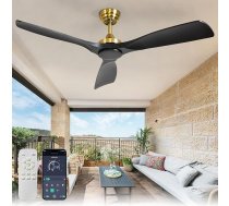 Depuley liels griestu ventilators bez apgaismojuma: 132 cm ventilators ar tālvadības pulti un lietotni patio dārzam - kluss griestu ventilators, reversīvs līdzstrāvas taimeris guļamistabai, viesistabai, melns un zelts