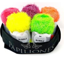 Creative Bubble dzija Tamborēšanas dzija Adāmadatas dzija Amatniecības dzija Mazgāšanas sūkļu dzija Neona krāsas: 17 Violeta 25 neona oranža 26 neona rozā 27 neona dzeltena 28 neona zaļa 5 x 50 g ar papilionu maisiņu.