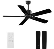 Griestu ventilators bez apgaismojuma, kluss, 6 ātrumi, 132 cm diametrs, ar tālvadības pulti, reversējams līdzstrāvas motors, 1/2/4 h taimera slēdzis, piemērots iekštelpām un dzīvojamām telpām - melns