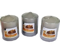 3 lielu votu sveču komplekts Dekoratīvās aromātiskās prettabakas sveces mājas dekorēšanai un atmosfērai Pelēks sandalkoka aromāts 7,5 x 10 cm Degšanas laiks 40 stundas