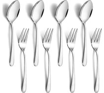 BEWOS 8 gab. servēšanas karošu un dakšu komplekts, 4 servēšanas karotes un 4 servēšanas dakšas, 9" servēšanas galda piederumi ballītēm, nerūsējošā tērauda servēšanas karotes, trauku mazgājamā mašīnā, servēšanas dakšas bufetam