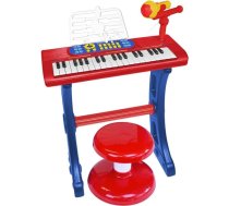 Bontempi MiniKeyFun rotaļu klaviatūras cepure ar 37 taustiņiem mazajiem mūziķiem, ar mikrofonu, tabureti un mūzikas statīvu, zilā un sarkanā krāsā, 54,4 x 32,9 x 15,9 cm