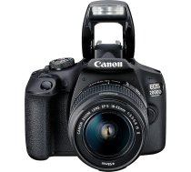 Canon EOS 2000D spoguļkameras ar EF-S 18-55 IS II objektīvu (24,1 MP, DIGIC 4+, 7,5 cm (3,0 collu) LCD, displejs, Full HD, WiFi, APS-C CMOS sensors), melna