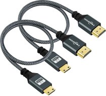 Twozoh Mini HDMI uz HDMI kabelis 2 m, 2 m, 2 neilona pīti HDMI uz Mini HDMI Atbalsta 3D/4K @ 60Hz, 18Gbit/s/2160P/1080P Nikon/Canon DSLR, videokamerām, klēpjdatoriem, planšetdatoriem un grafiskajām/video kartēm