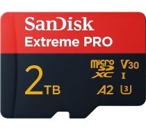 SanDisk Extreme PRO microSDXC UHS-I atmiņas karte 2TB + SD adapteris un RescuePRO Deluxe (viedtālruņiem, rīcības kamerām vai droniem, pārraide līdz 250 MB/s, 5K, 4K UHD, A2, Class 10, U3, V30)